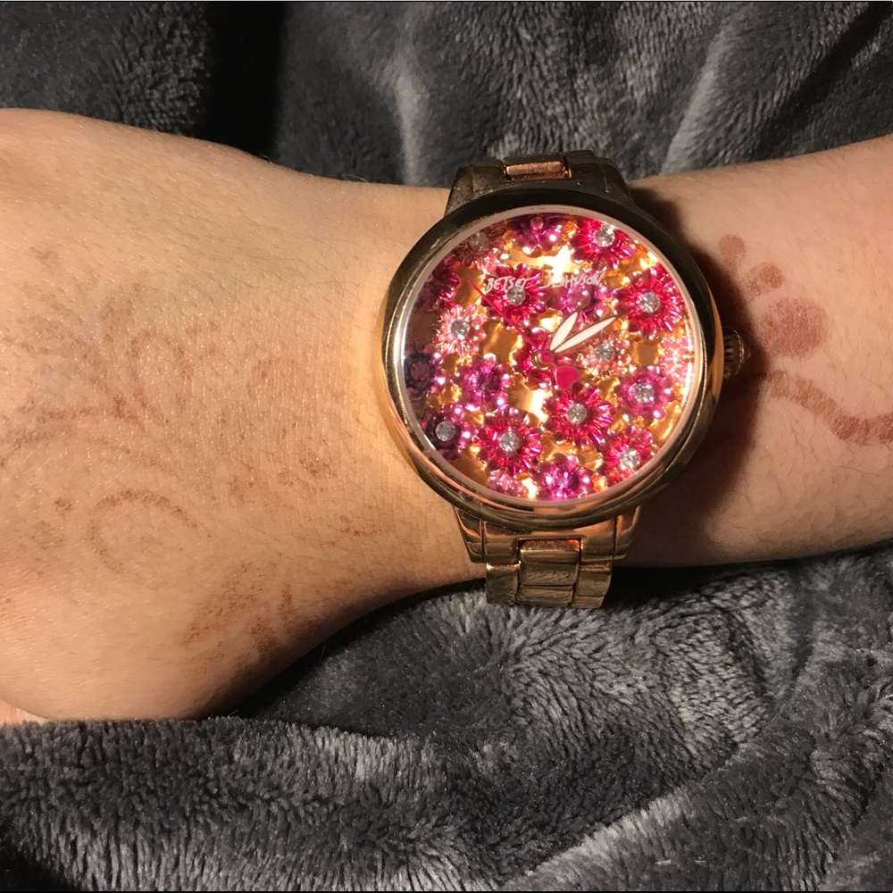 Betsey Johnson Floral Face Gold Watch